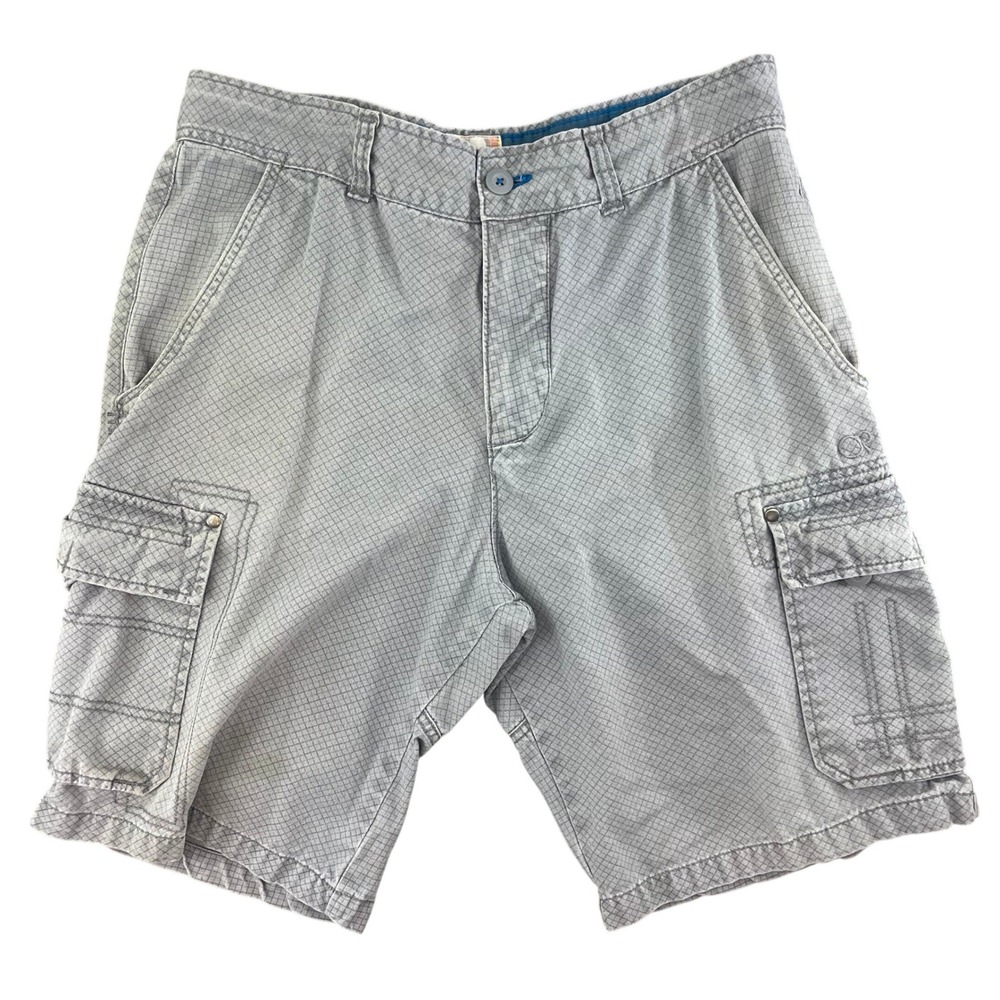 OP Cargo Shorts Mens 36 Grey Plaid Utility Pockets Casual Y2K Baggy Skate Grunge